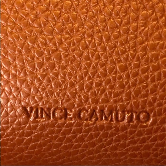 VINCE CAMUTO Tumbled Brown Vegan Leather With Black Stripe Tote Bag Carryall - Picture 4 of 17